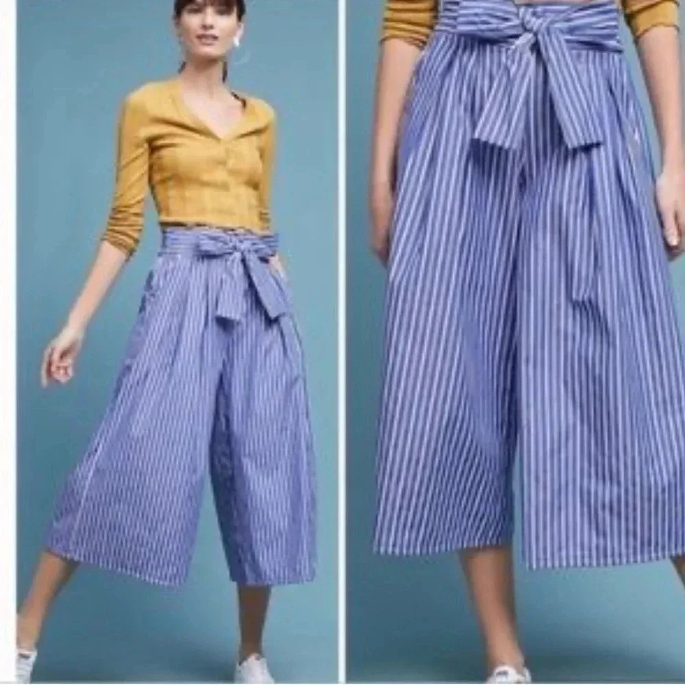 3 FOR $15 Misa Los Angeles Blue and White Striped Cropped Wide Leg Pants SZ XS - Picture 1 of 10